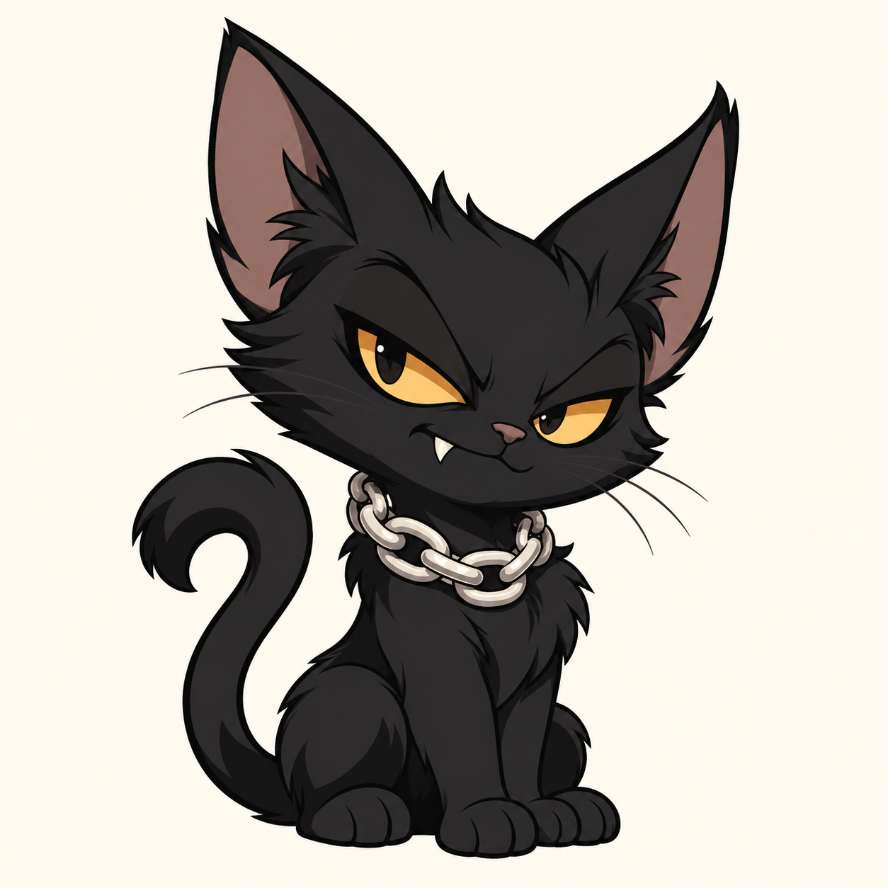 Chainworn’s mischievous black cat mascot wearing a silver chain